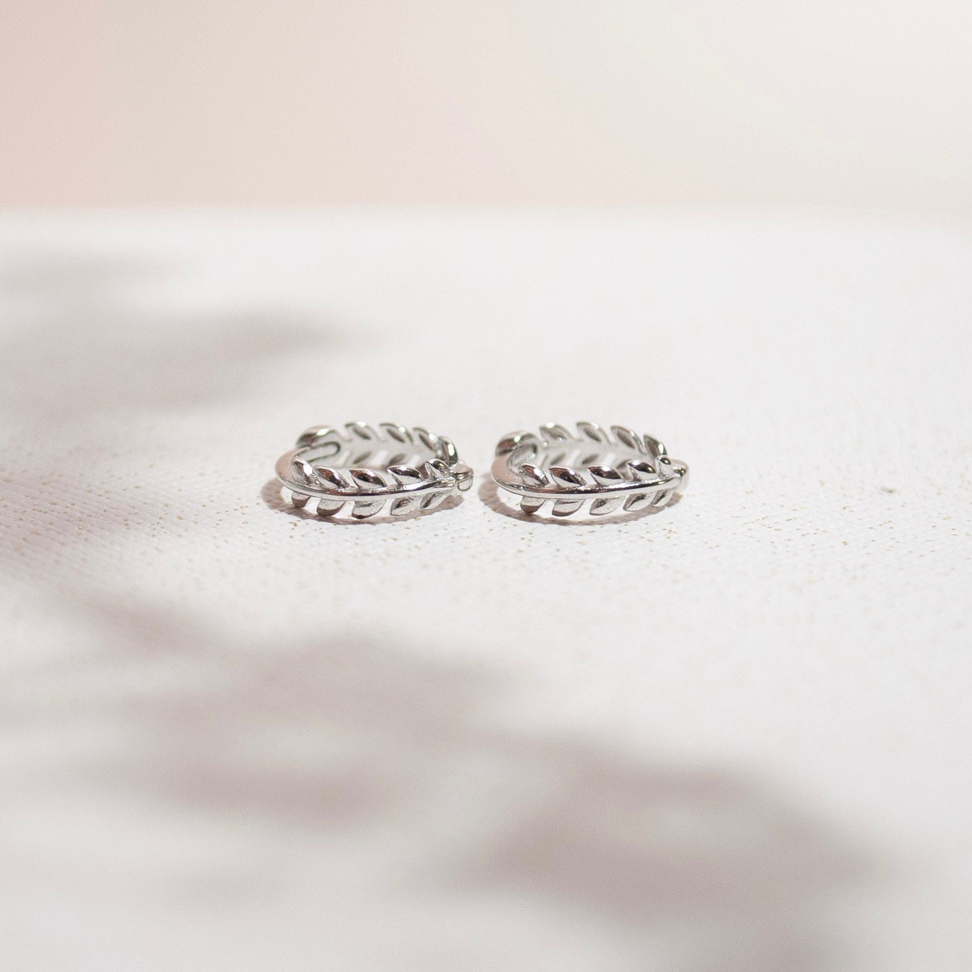 Sterling Silver Leaf Huggie Hoop Earrings, Silver 2 Piece Huggie Hoop Earrings, Dainty Minimalist Jewellery