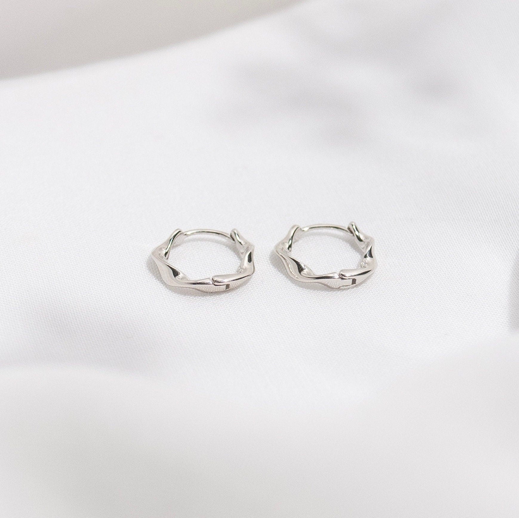 Sterling Silver Twisted Hoop Earrings, Gold Silver Huggie Hoop Earrings, Statement Earrings, Dainty Minimalist Jewellery