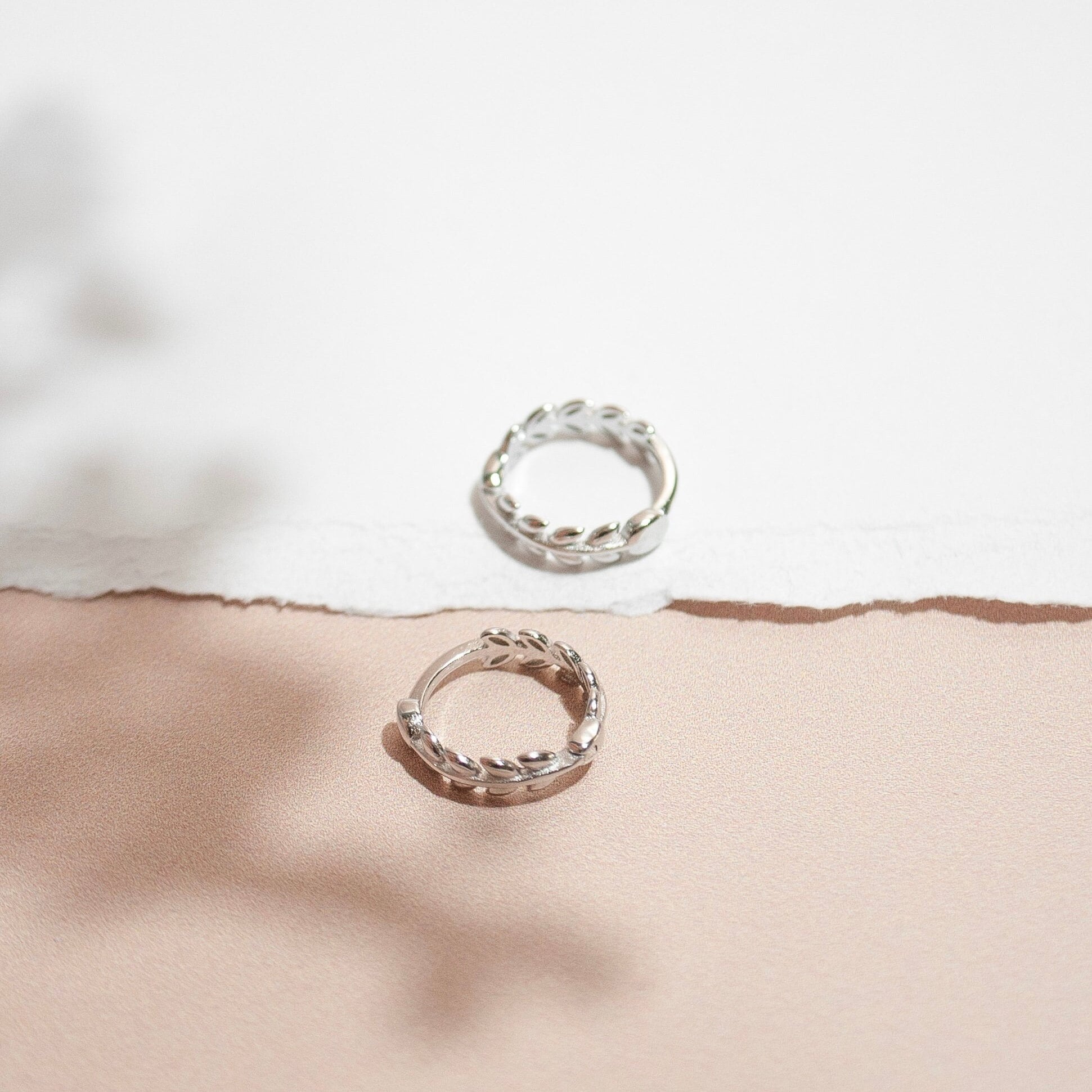 Sterling Silver Leaf Huggie Hoop Earrings, Silver 2 Piece Huggie Hoop Earrings, Dainty Minimalist Jewellery