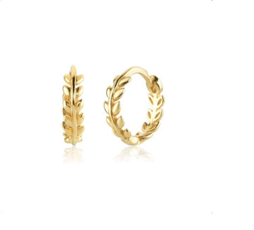 Sterling Silver Leaf Huggie Hoop Earrings in Gold