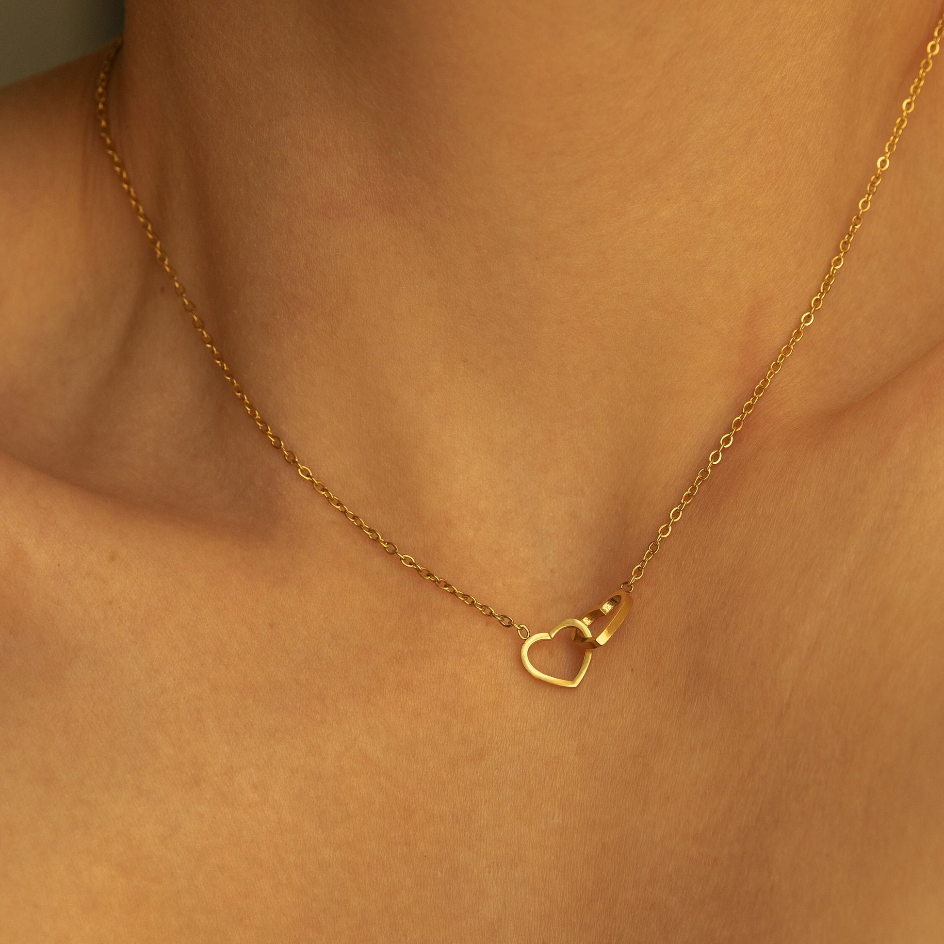 Double Heart Intertwined Necklace in Gold & Silver, Linked Love Hearts Necklace, Silver Heart Necklace, Gold Heart Necklace, Gift For Her