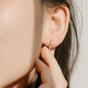 Sterling Silver Leaf Huggie Hoop Earrings