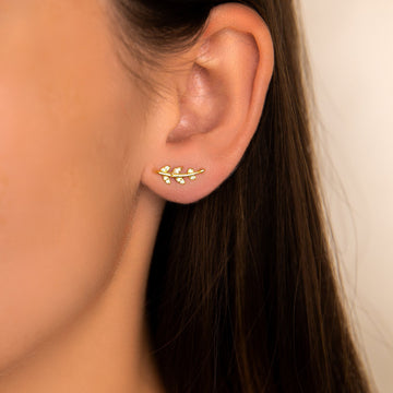 Sterling Silver Tiny Leaf Stud Earrings