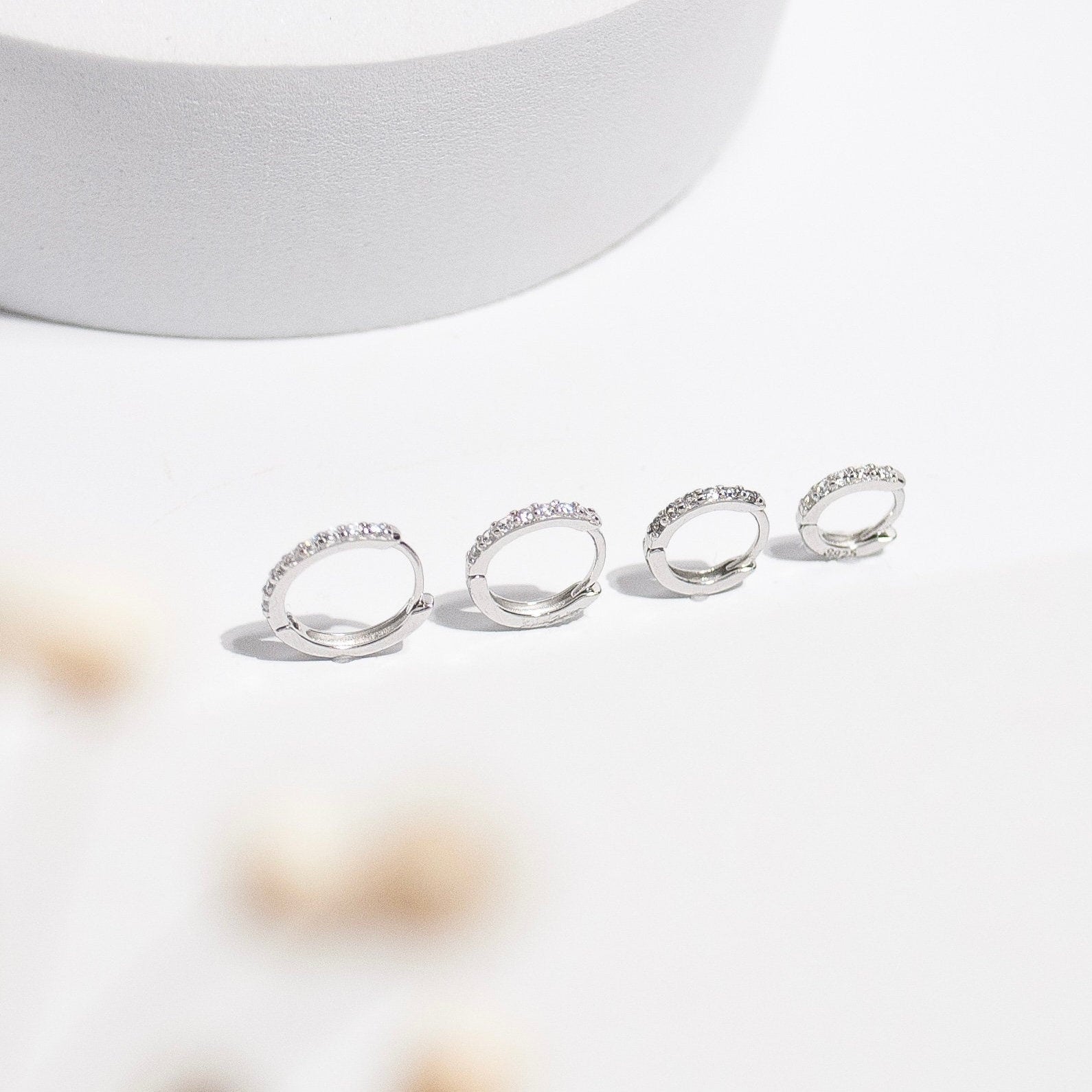 Sterling Silver Crystal Huggie Hoop Earrings in Gold or Silver, CZ Silver 2 Piece or Single Earrings, Dainty Minimalist Jewellery