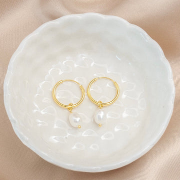 Sterling Silver Natural Pearl Hoop Earrings