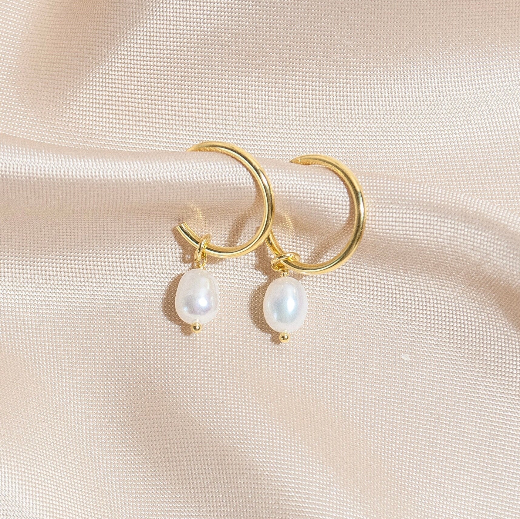 Sterling Silver Natural Pearl Hoop Earrings Freshwater Pearl Baroque Dangle Drop Earrings, Wedding Bridesmaids Gift
