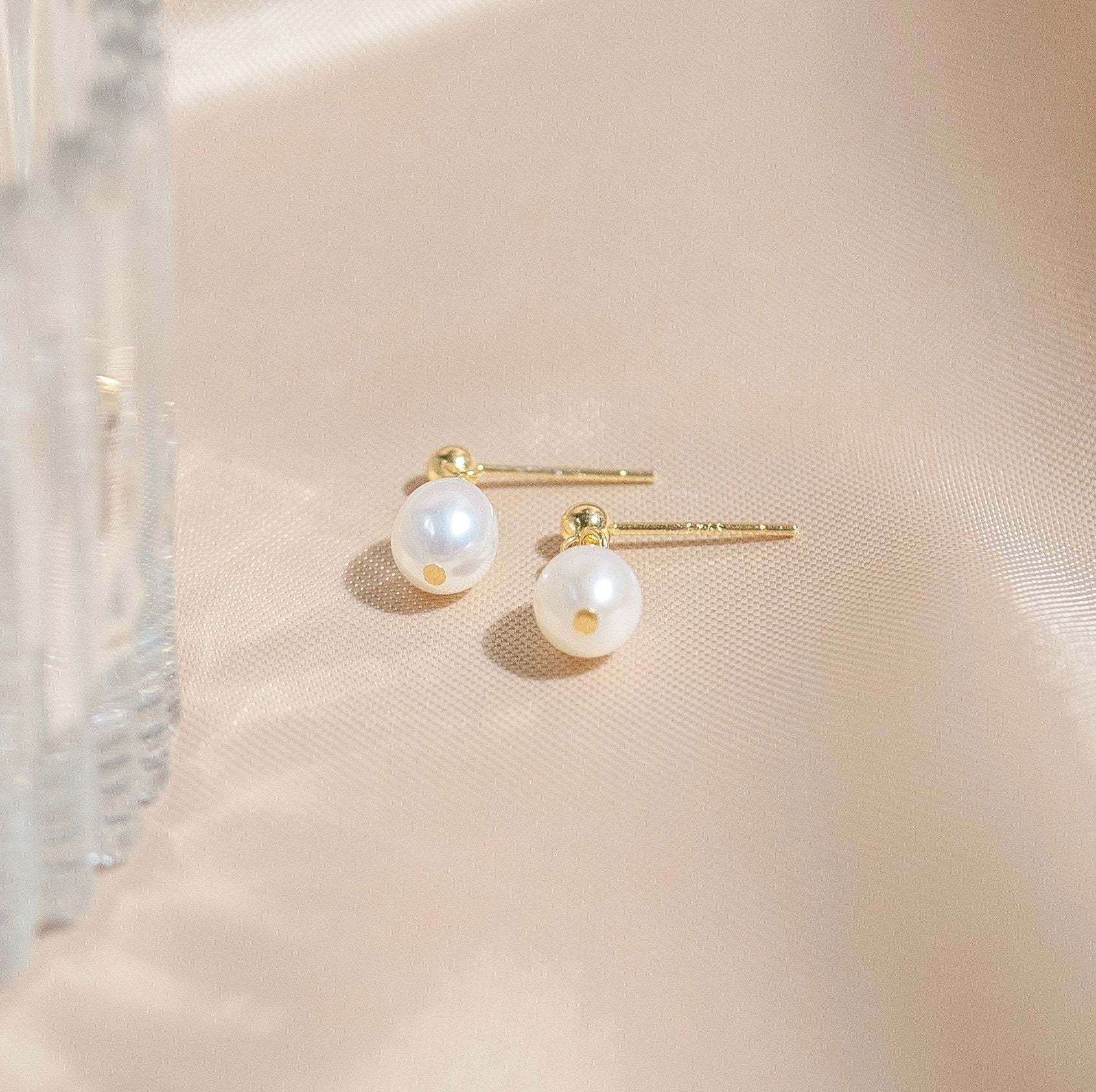 Sterling Silver Pearl Stud Earrings in Gold, Freshwater Baroque Pearl Earrings, Wedding Bridesmaids Jewellery