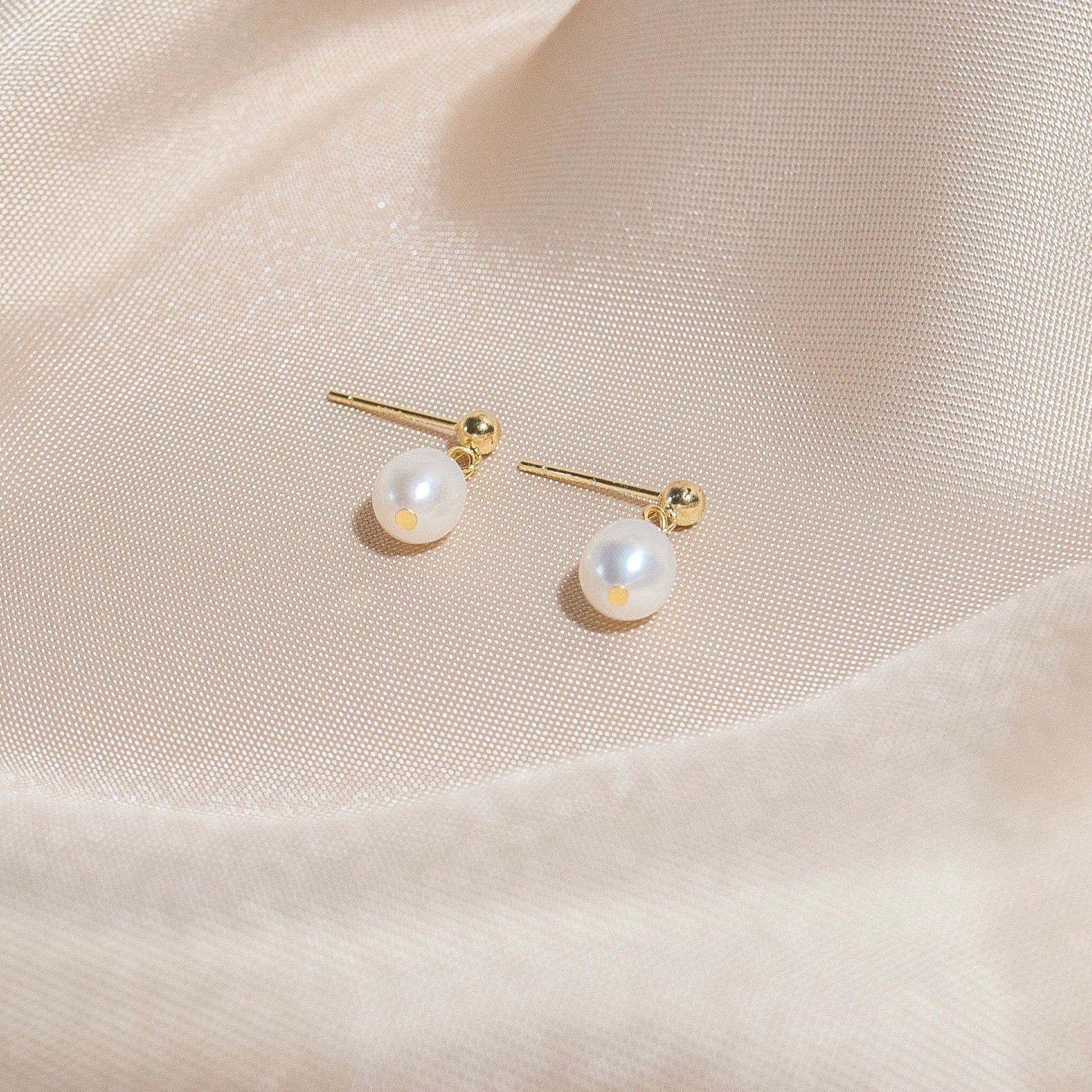 Sterling Silver Pearl Stud Earrings in Gold, Freshwater Baroque Pearl Earrings, Wedding Bridesmaids Jewellery