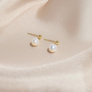 Sterling Silver Natural Pearl Stud Earrings