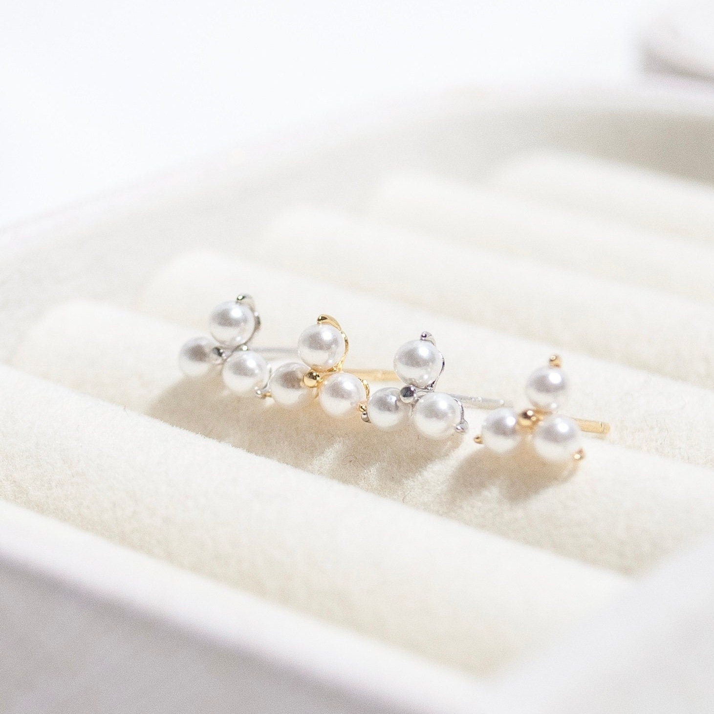 Sterling Silver Triple Pearl Stud Earrings, Gold & Silver Freshwater Baroque Pearl Earrings, Bridesmaid Gifts, Wedding Gifts