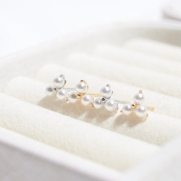 Sterling Silver Natural Triple Pearl Stud Earrings