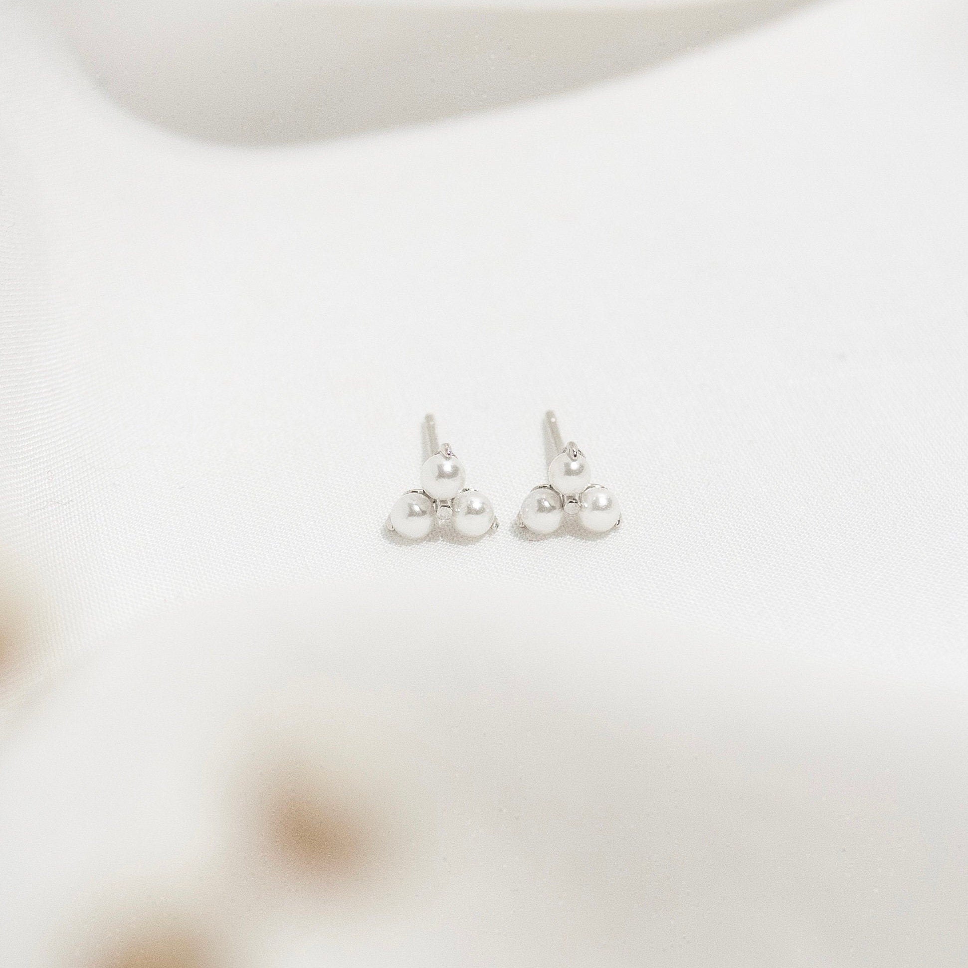 Sterling Silver Triple Pearl Stud Earrings, Gold & Silver Freshwater Baroque Pearl Earrings, Bridesmaid Gifts, Wedding Gifts