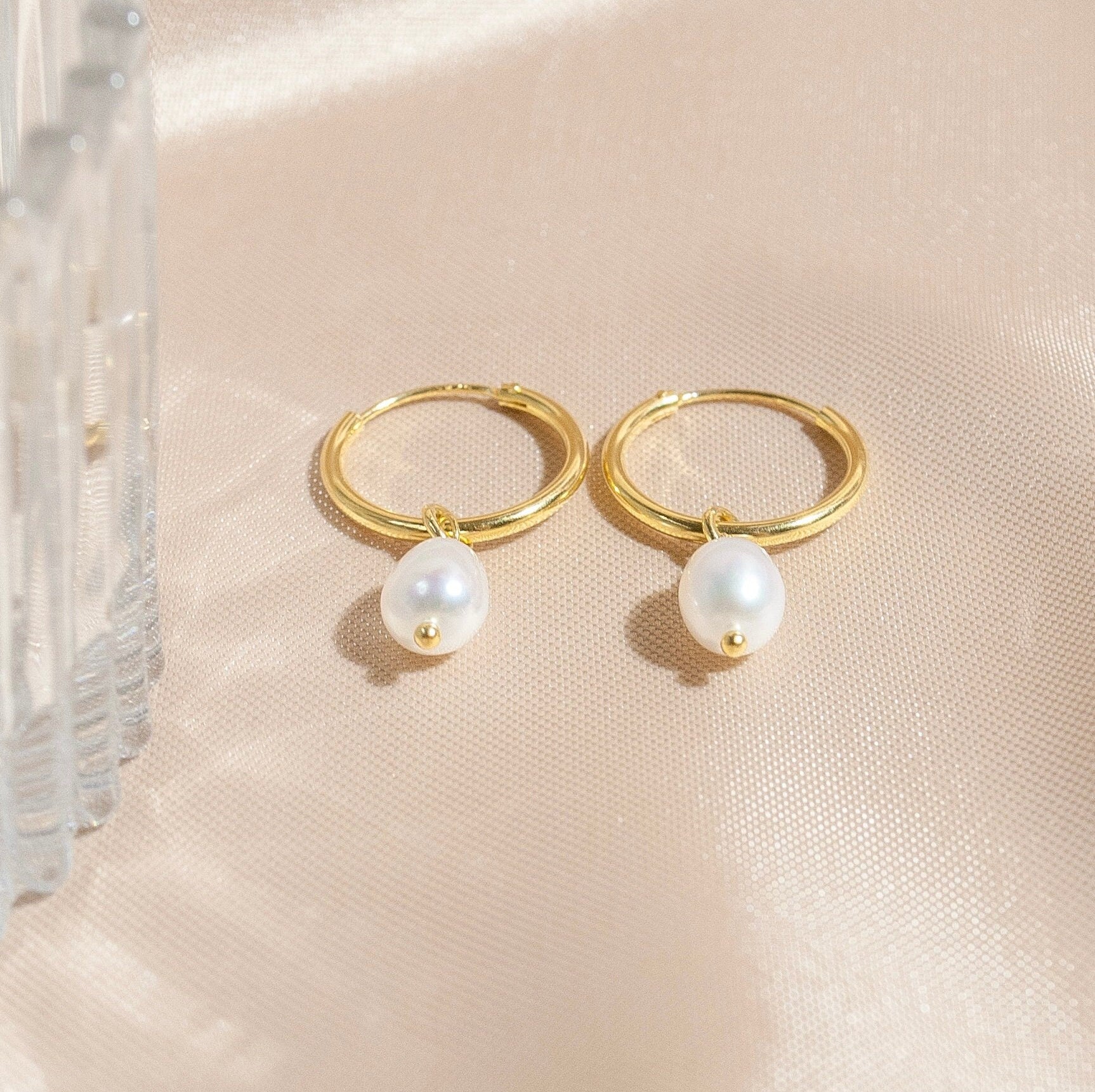 Sterling Silver Natural Pearl Hoop Earrings Freshwater Pearl Baroque Dangle Drop Earrings, Wedding Bridesmaids Gift