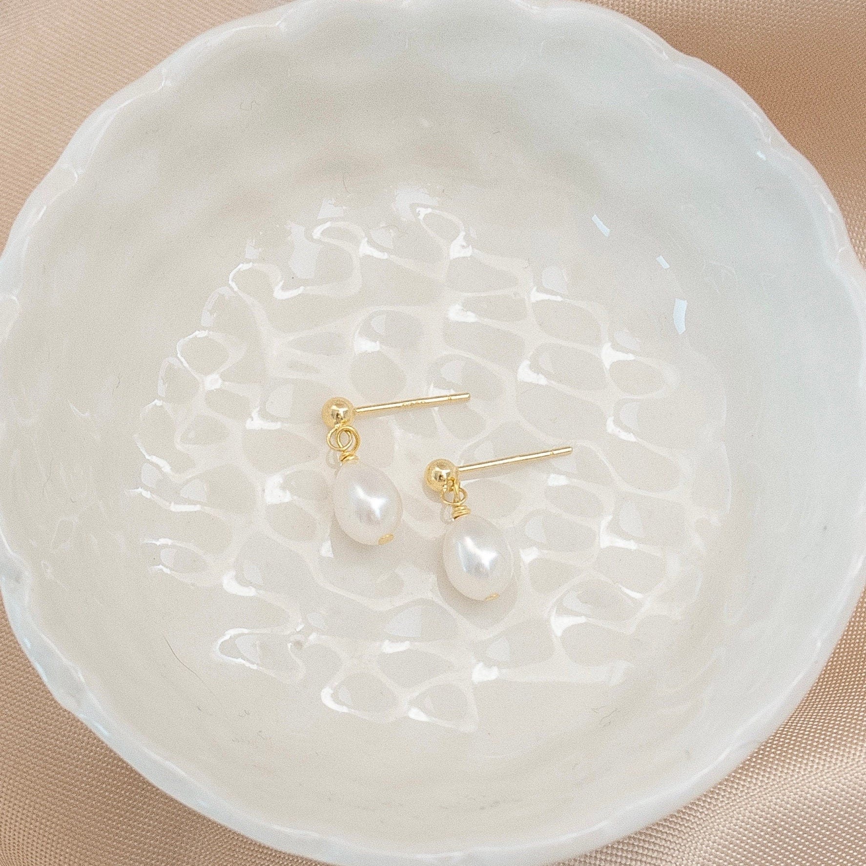 Sterling Silver Pearl Stud Earrings in Gold, Freshwater Baroque Pearl Earrings, Wedding Bridesmaids Jewellery