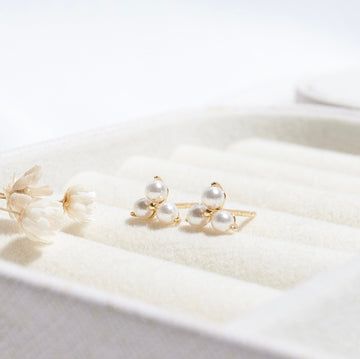Sterling Silver Natural Triple Pearl Stud Earrings
