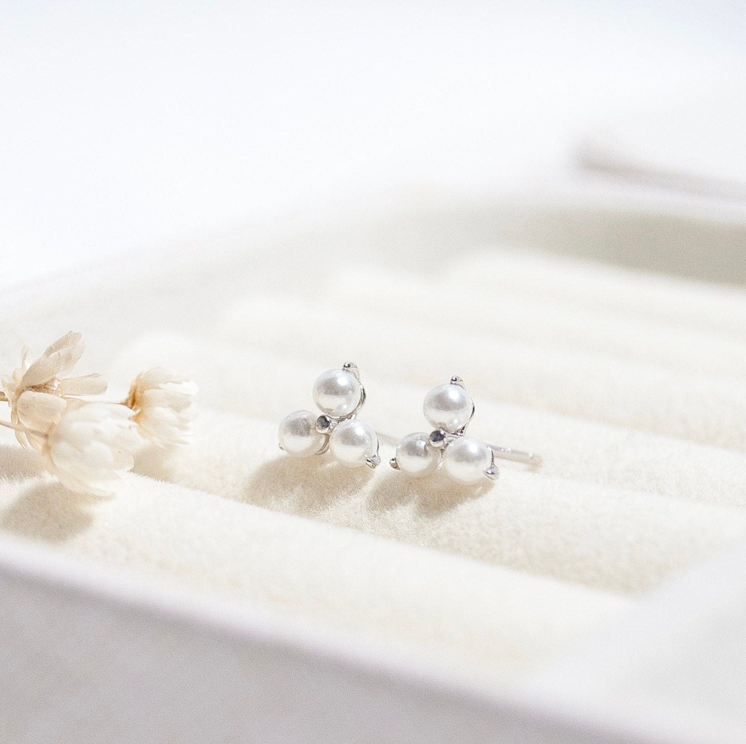 Sterling Silver Triple Pearl Stud Earrings, Gold & Silver Freshwater Baroque Pearl Earrings, Bridesmaid Gifts, Wedding Gifts