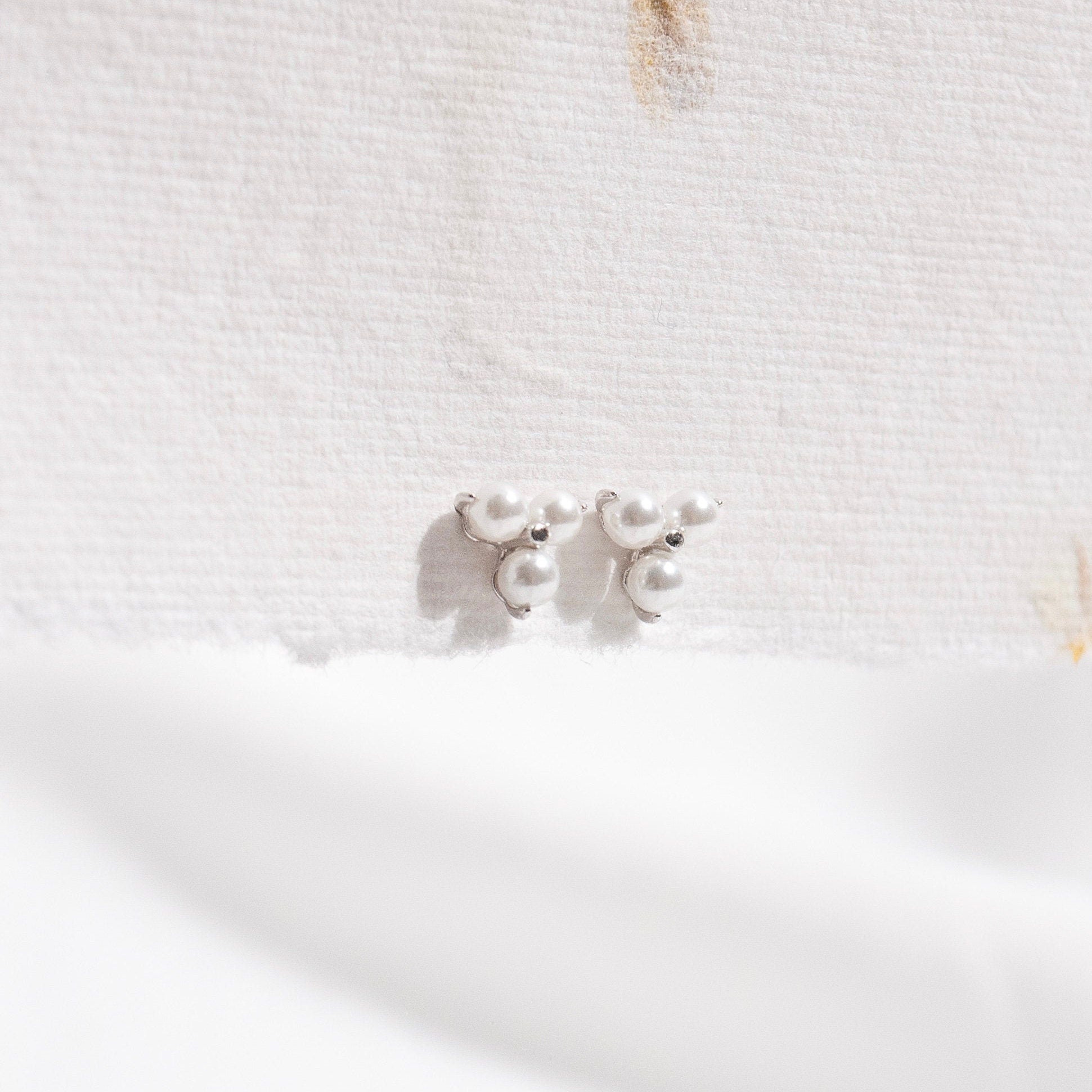 Sterling Silver Triple Pearl Stud Earrings, Gold & Silver Freshwater Baroque Pearl Earrings, Bridesmaid Gifts, Wedding Gifts
