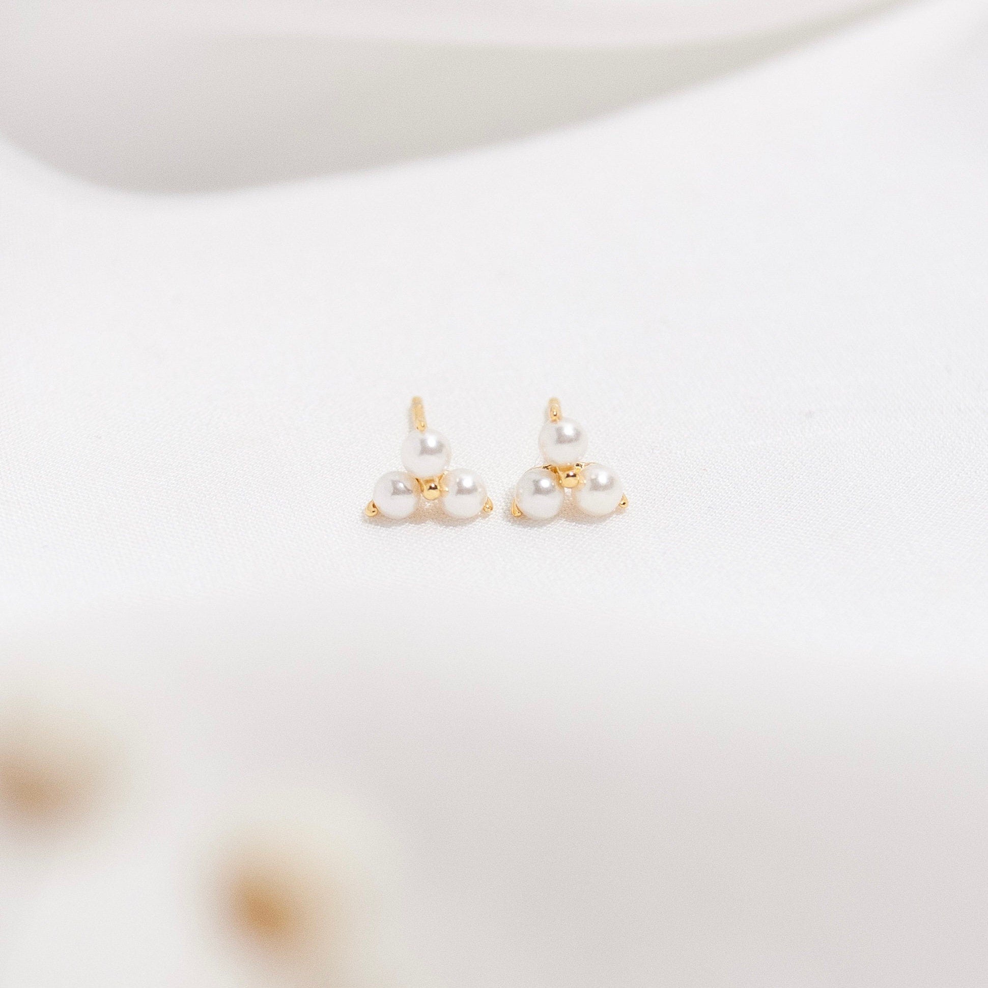 Sterling Silver Triple Pearl Stud Earrings, Gold & Silver Freshwater Baroque Pearl Earrings, Bridesmaid Gifts, Wedding Gifts