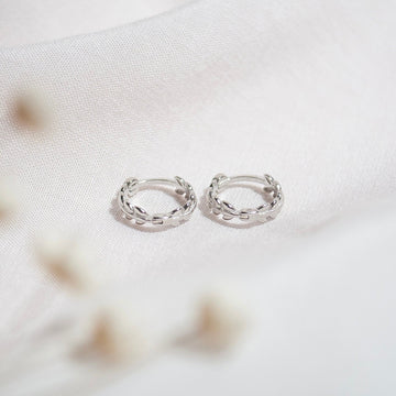 Sterling Silver Leaf Huggie Hoop Earrings