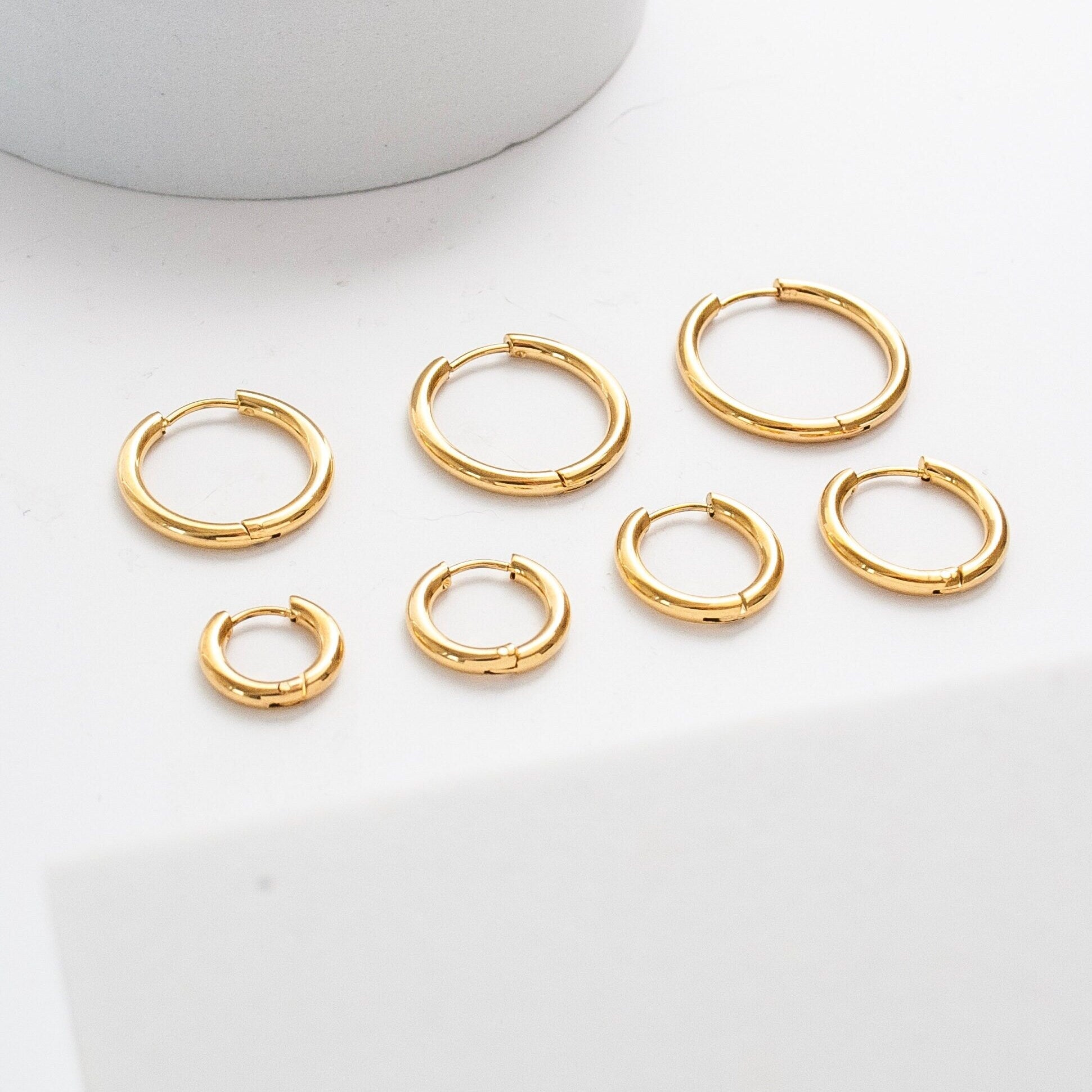 Pair Huggie Hoop Earrings, Gold Earrings, Silver Earrings, Small Large Hoops, Everyday Earrings, Dainty Jewellery