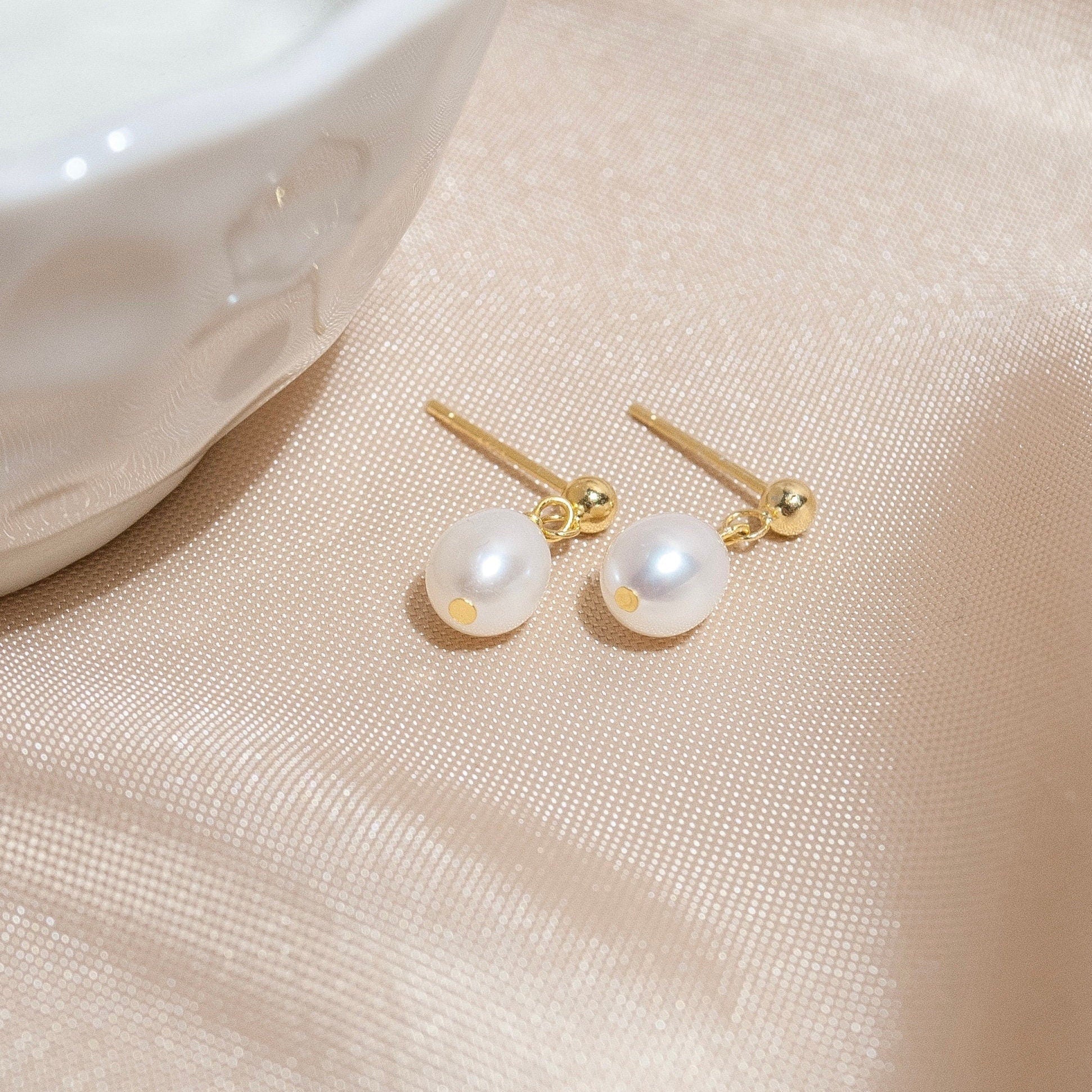 Sterling Silver Pearl Stud Earrings in Gold, Freshwater Baroque Pearl Earrings, Wedding Bridesmaids Jewellery