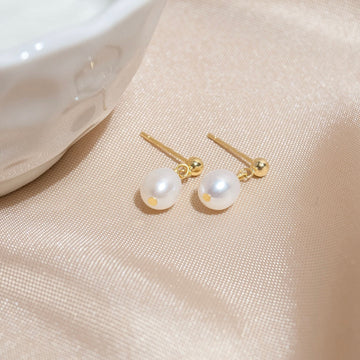 Sterling Silver Natural Pearl Stud Earrings