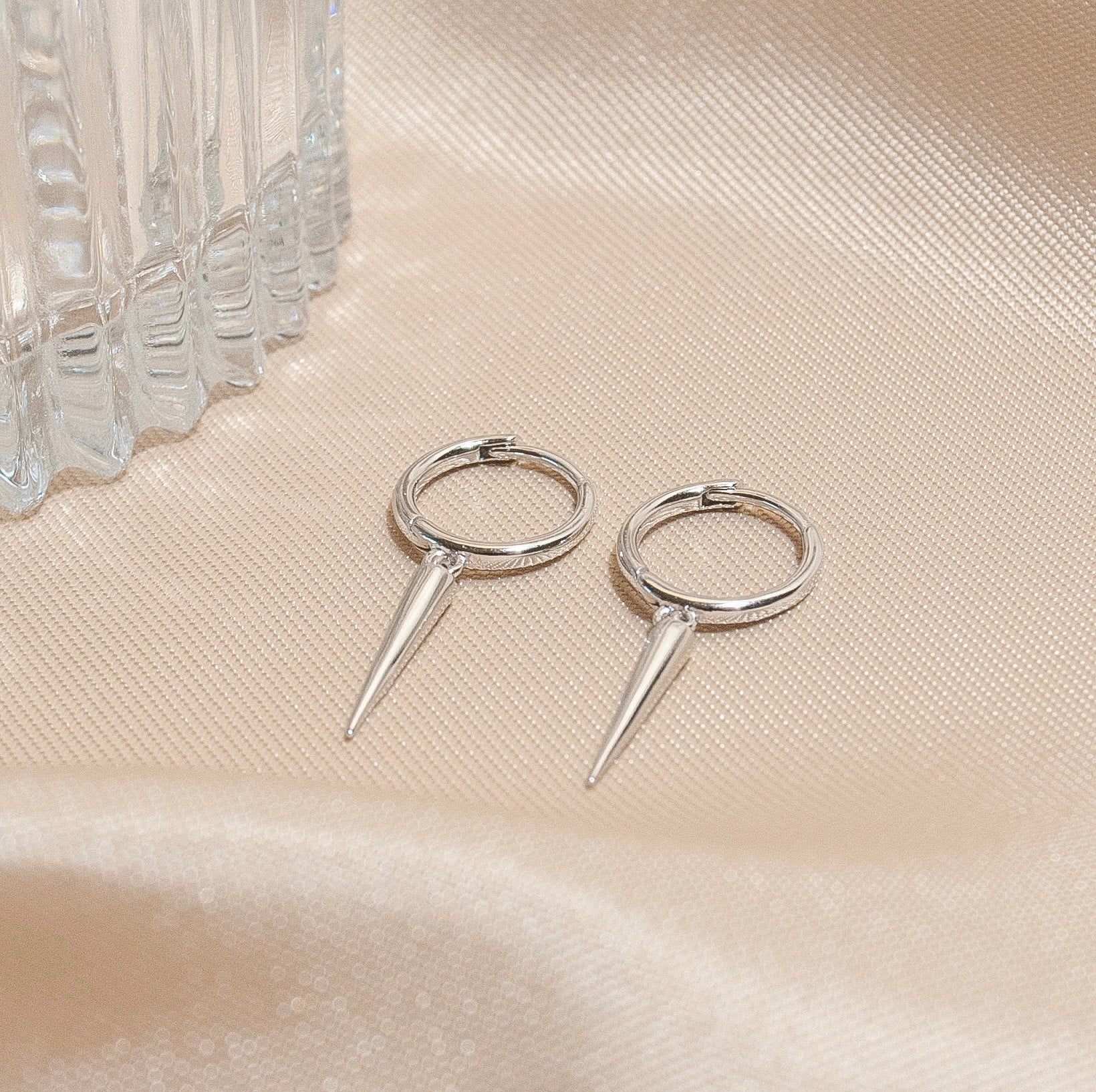 Sterling Silver Dangling Spike Dagger Huggie Hoop Earrings, Gold Silver Hoop Earrings, Dangle Earrings, Dainty Jewellery, Gift For Her