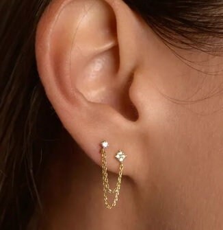 Sterling Silver Gold Filled Crystal Tassel Earrings, Double Chain Crystal Earrings, Dangle Stud Earrings, Gift For Her, Bridesmaid Gift