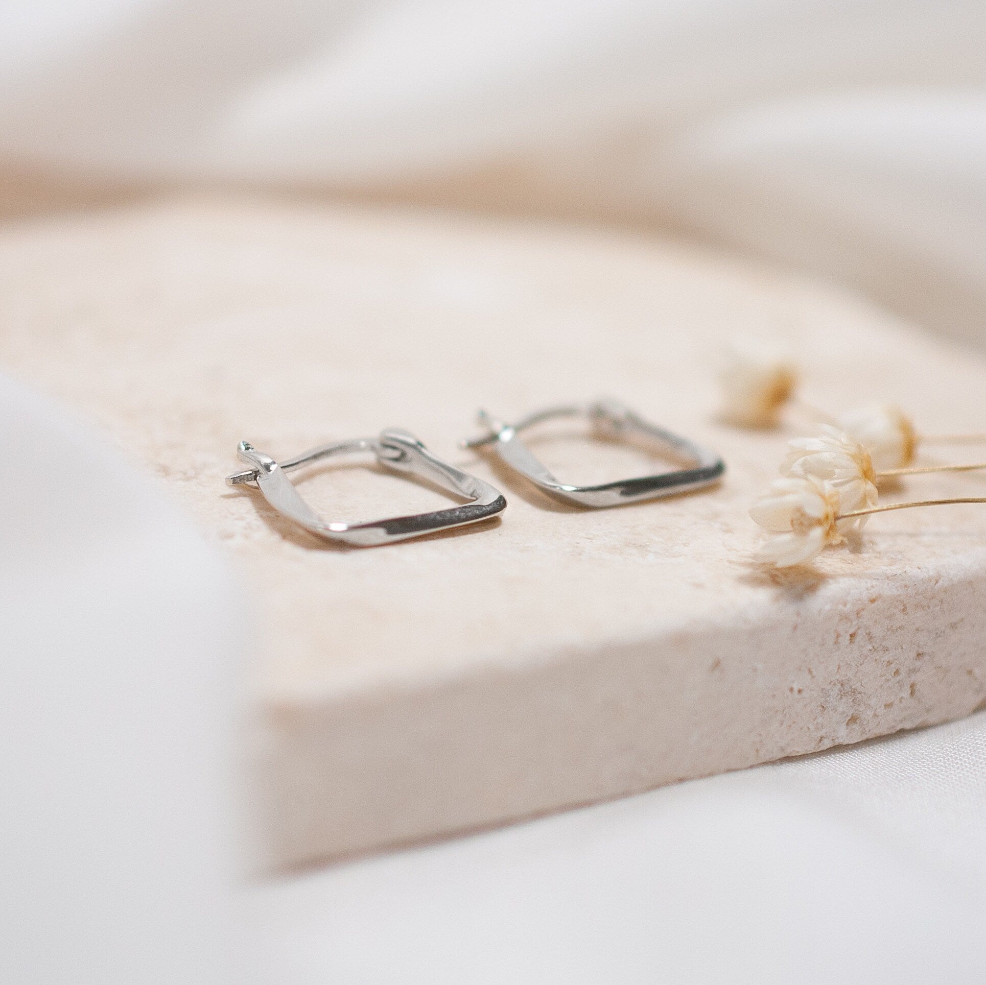 Sterling Silver Square Gold Hoop Earrings - Available in Gold or Silver, Unique & Stylish Earrings