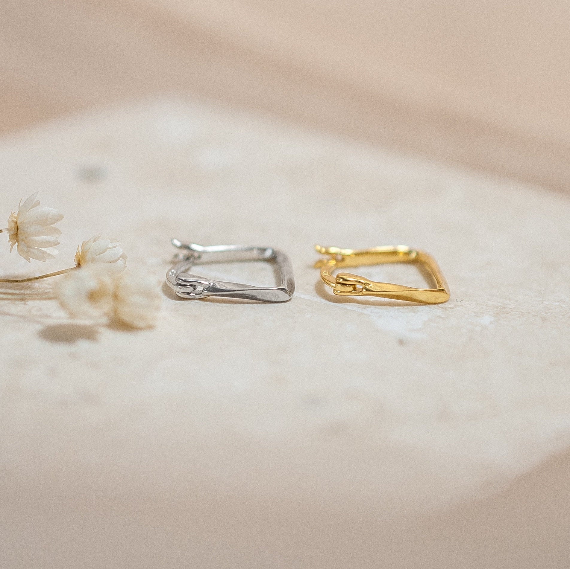 Sterling Silver Square Gold Hoop Earrings - Available in Gold or Silver, Unique & Stylish Earrings