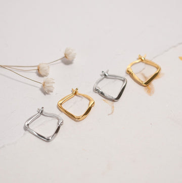 Sterling Silver Square Gold Hoop Earrings - Available in Gold or Silver, Unique & Stylish Earrings
