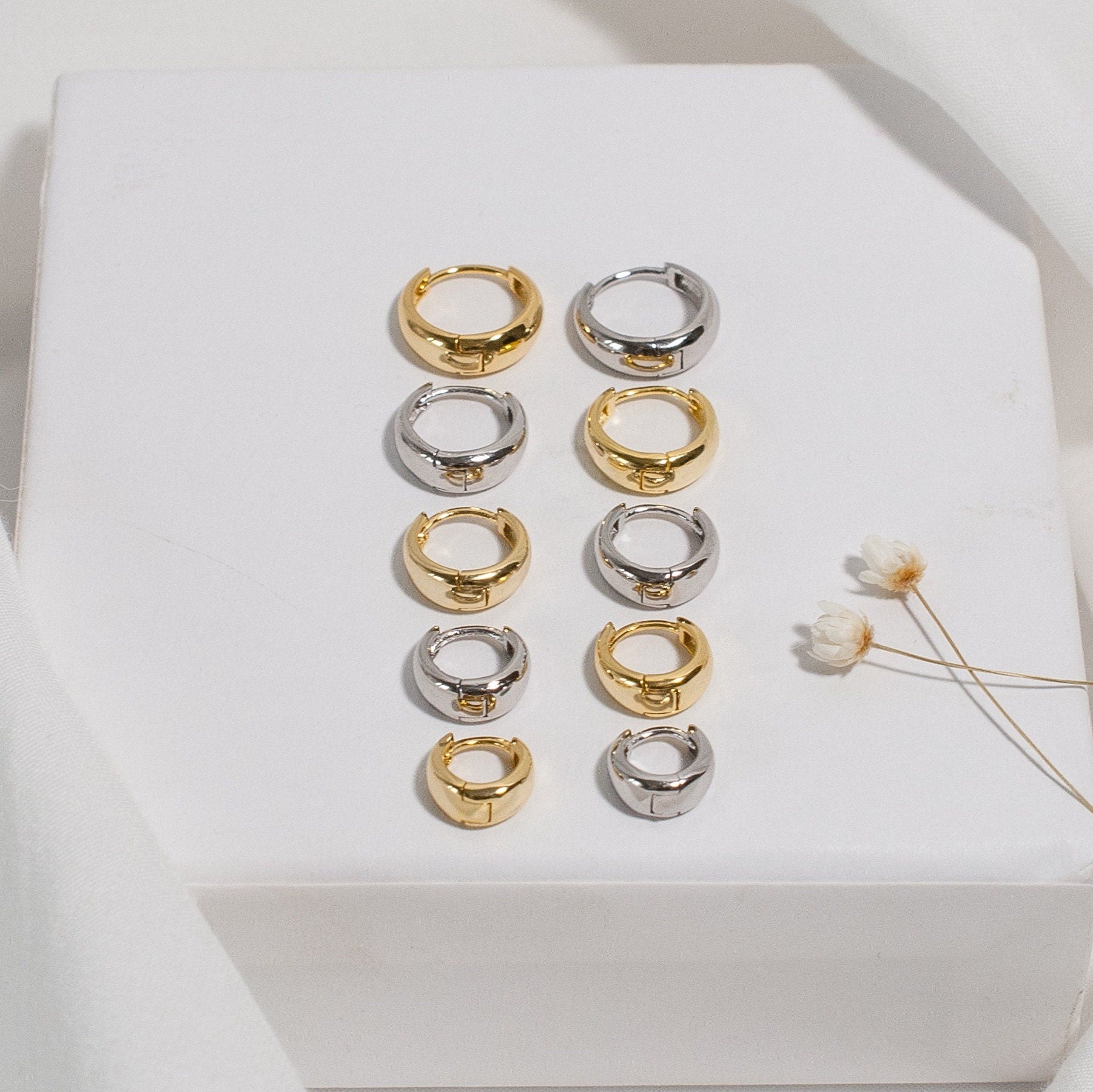 Chunky Sterling Silver Huggie Hoop Earrings in Gold or Silver, Thick Huggie Hoops, Small Medium Large Hoop Earrings