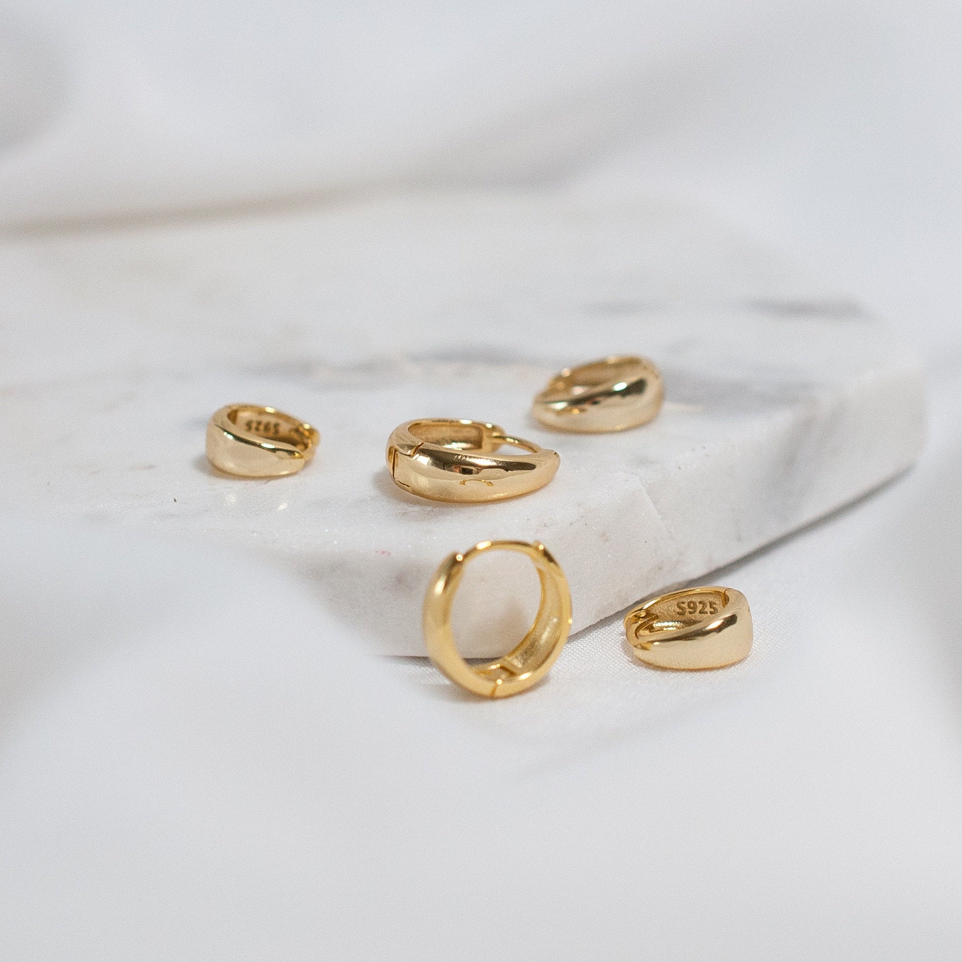Chunky Huggie Hoop Earrings in Sterling Silver - Available in Gold or Silver, Multiple Sizes Available