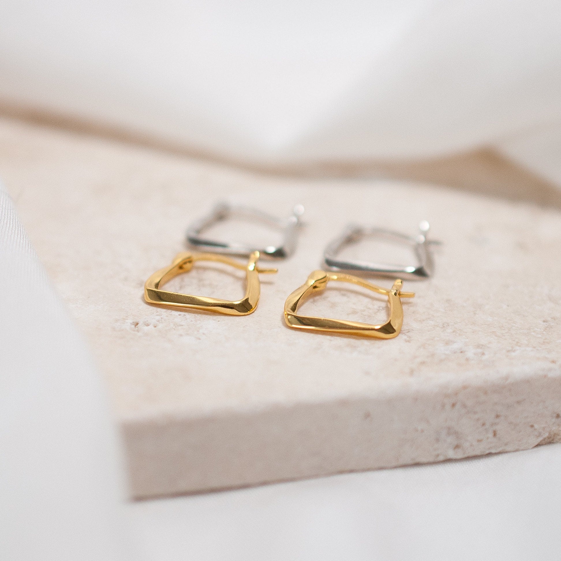 Sterling Silver Square Gold Hoop Earrings - Available in Gold or Silver, Unique & Stylish Earrings
