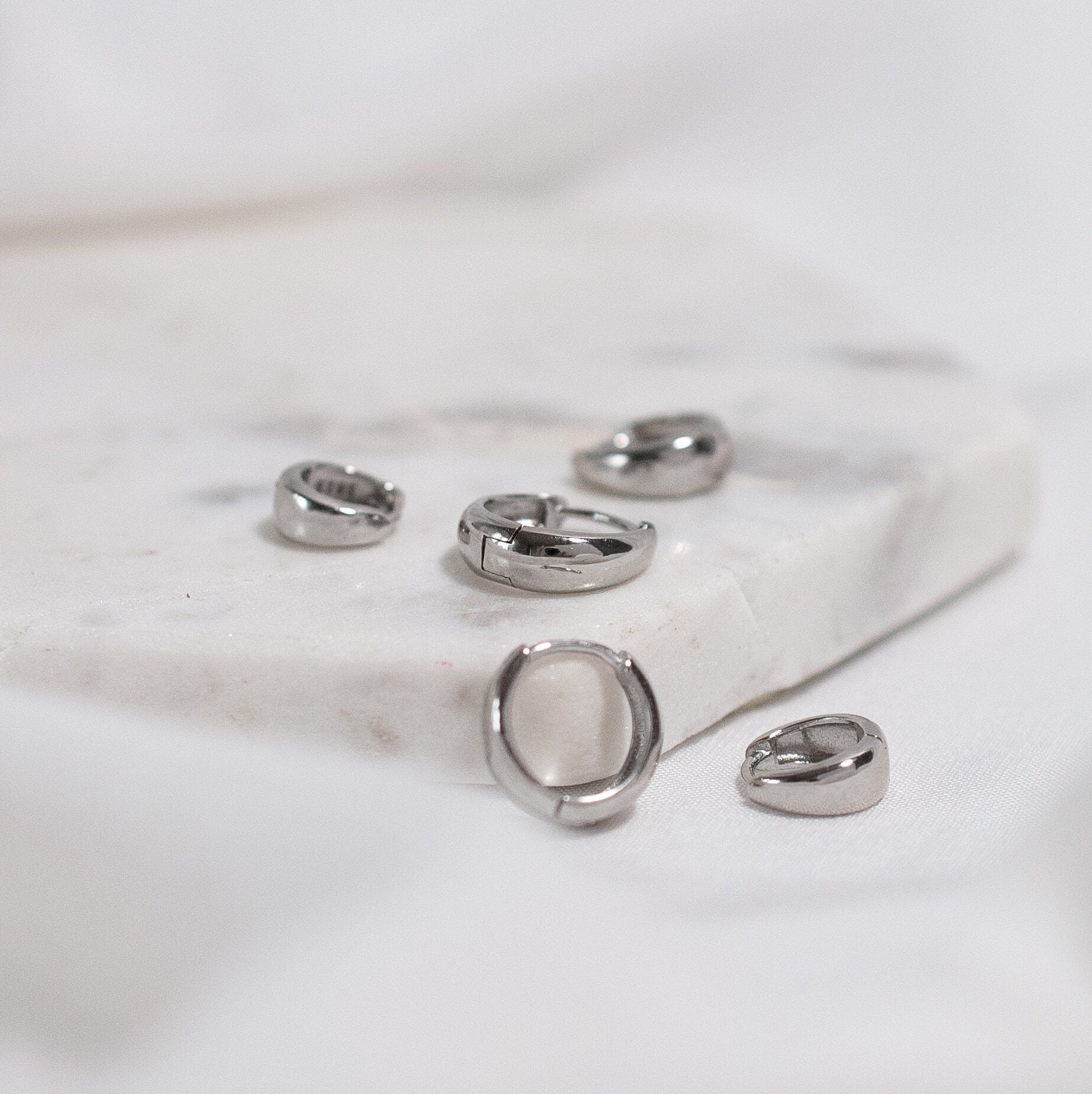 Chunky Huggie Hoop Earrings in Sterling Silver - Available in Gold or Silver, Multiple Sizes Available