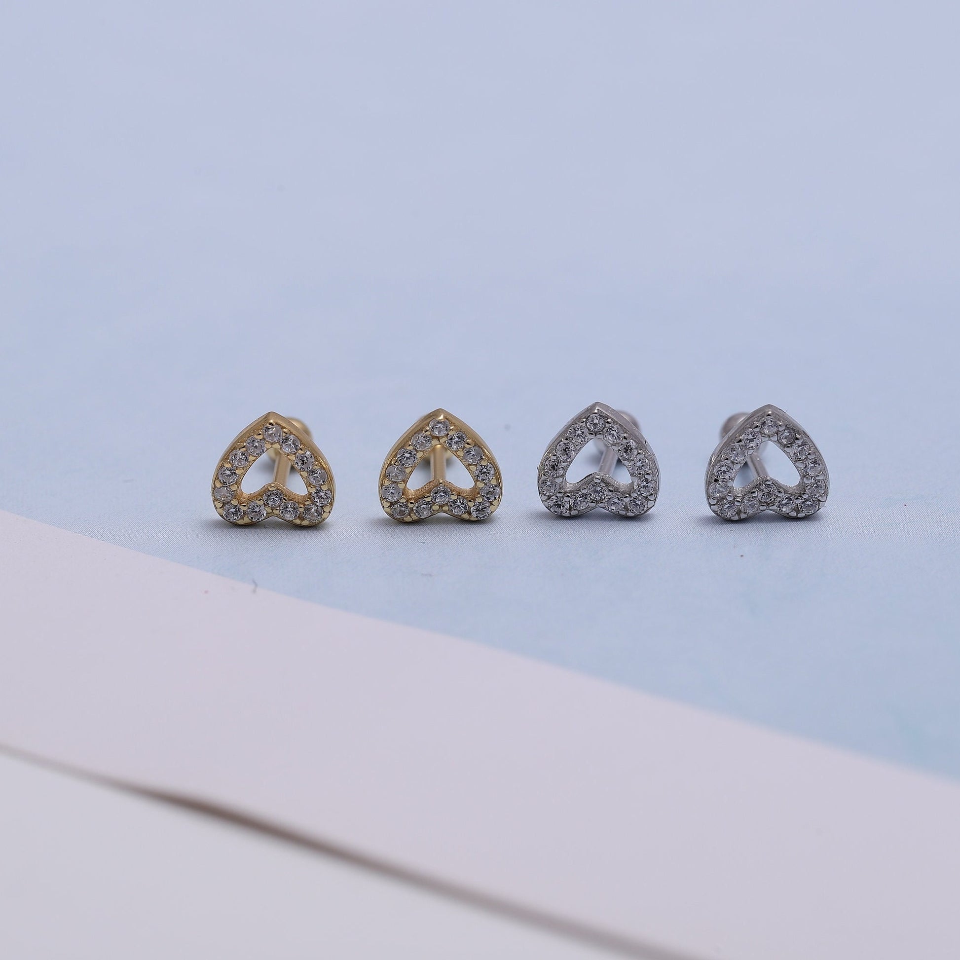 Sparking Gold Heart Stud Earrings with CZ Crystals - Available in Gold or Silver