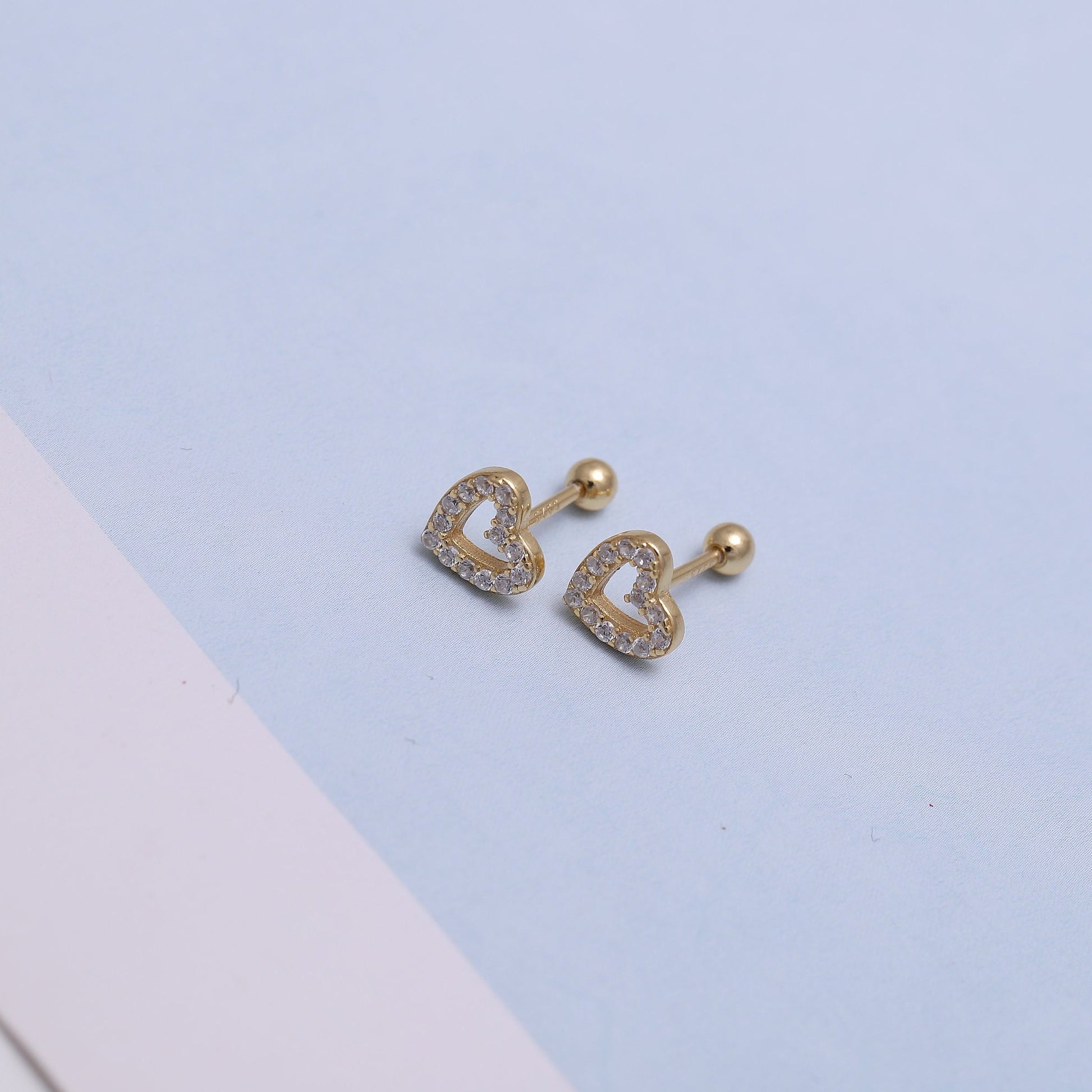 Sparking Gold Heart Stud Earrings with CZ Crystals - Available in Gold or Silver