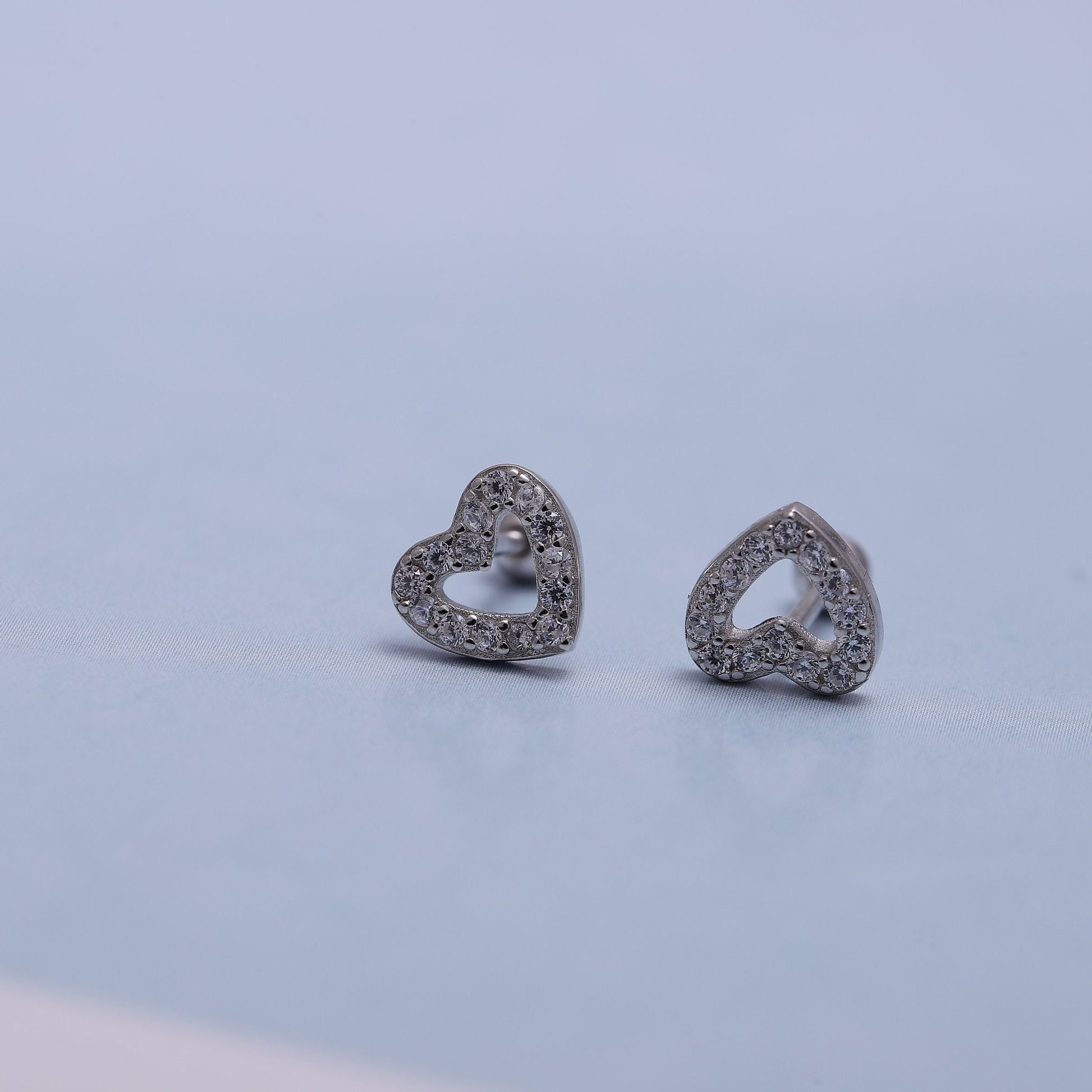 Sparking Gold Heart Stud Earrings with CZ Crystals - Available in Gold or Silver