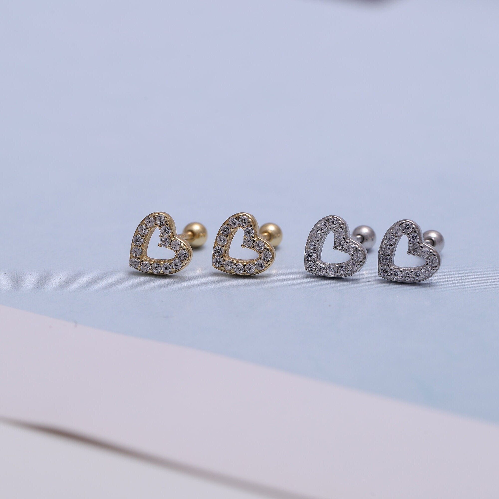 Sparking Gold Heart Stud Earrings with CZ Crystals - Available in Gold or Silver