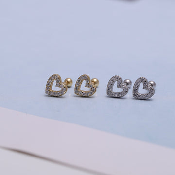 Sterling Silver Sparkling Heart Stud Earrings