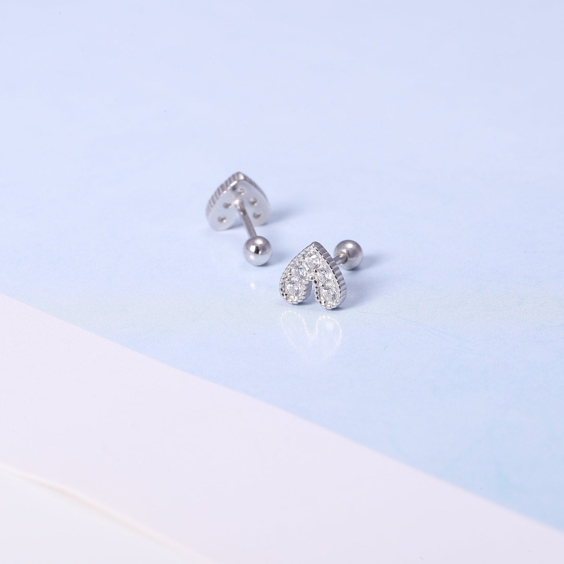 Gold Tiny Heart Stud Earrings in Sterling Silver with CZ Crystals - Available in Gold or Silver