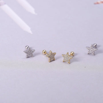 Sterling Silver Shining Star Stud Earrings