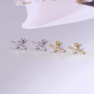 Sterling Silver Sparkling Cross Stud Earrings