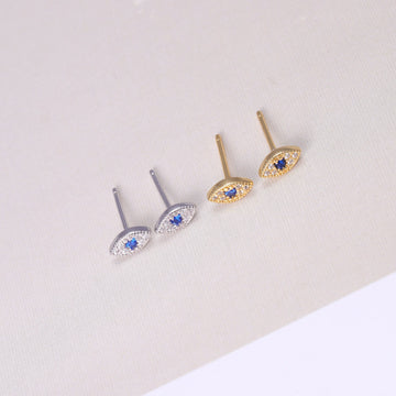 Sterling Silver Tiny Evil Eye Stud Earrings