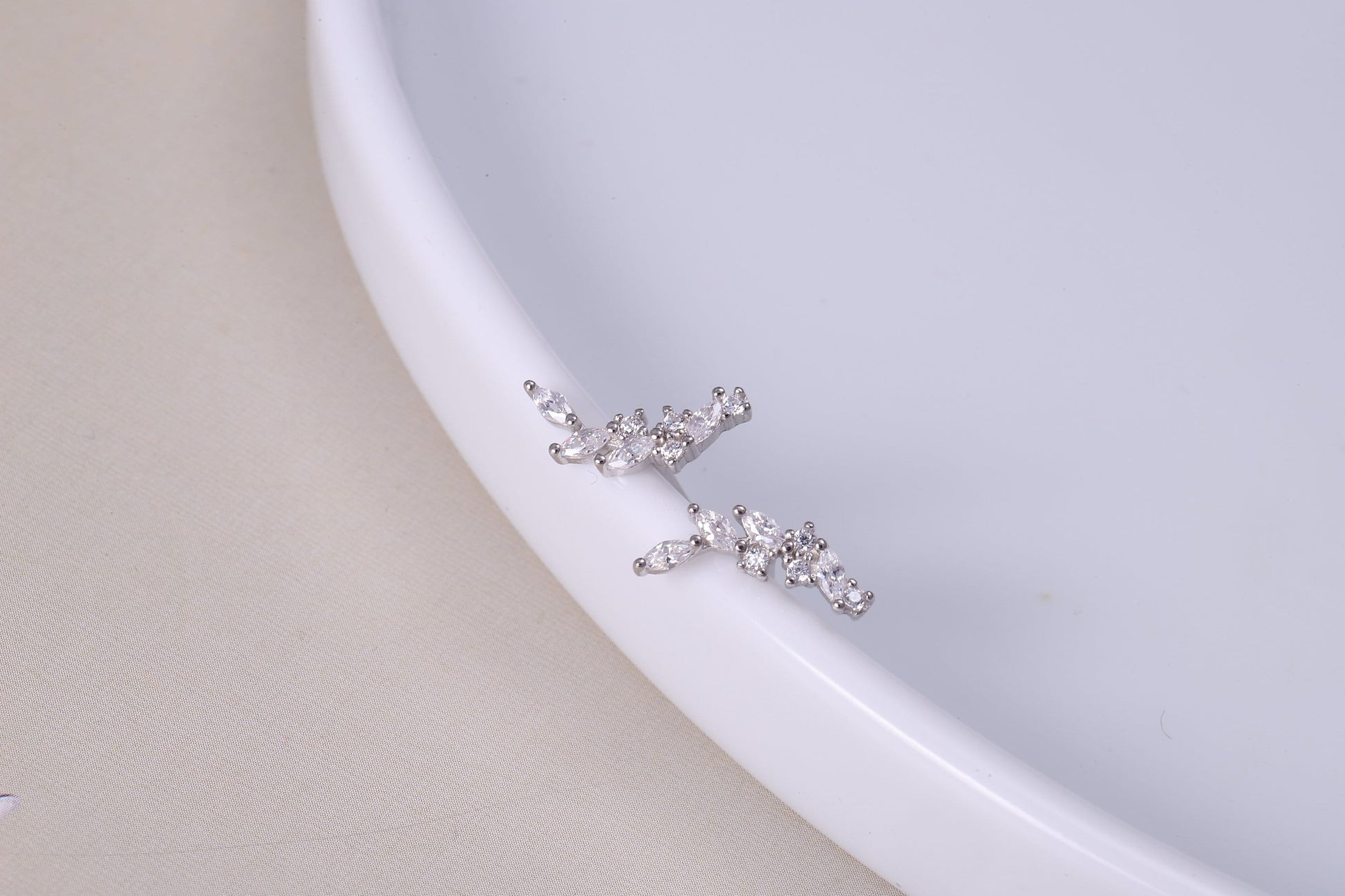 Sterling Silver Sparkling Leaf Stud Earrings with CZ Crystals - Available in Gold and Silver