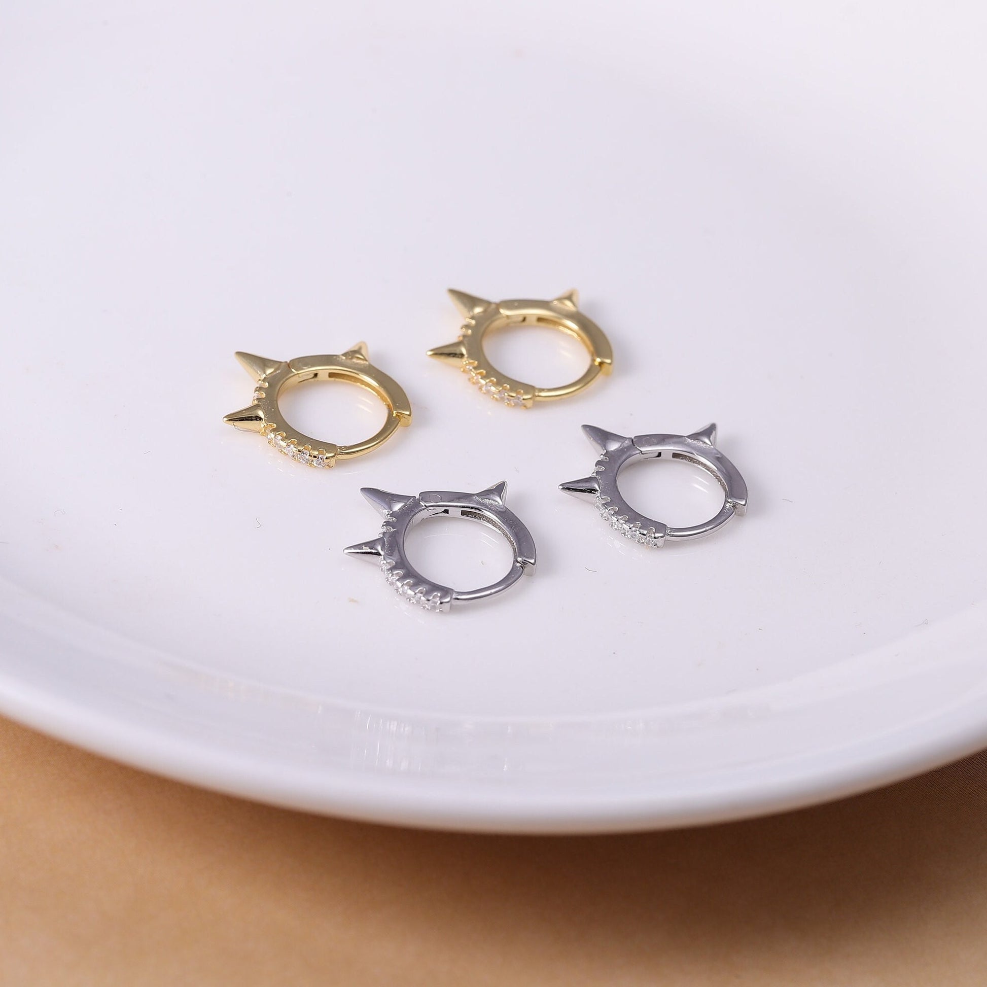 Sterling Silver Spike Hoop Earrings - Available in Gold or Silver
