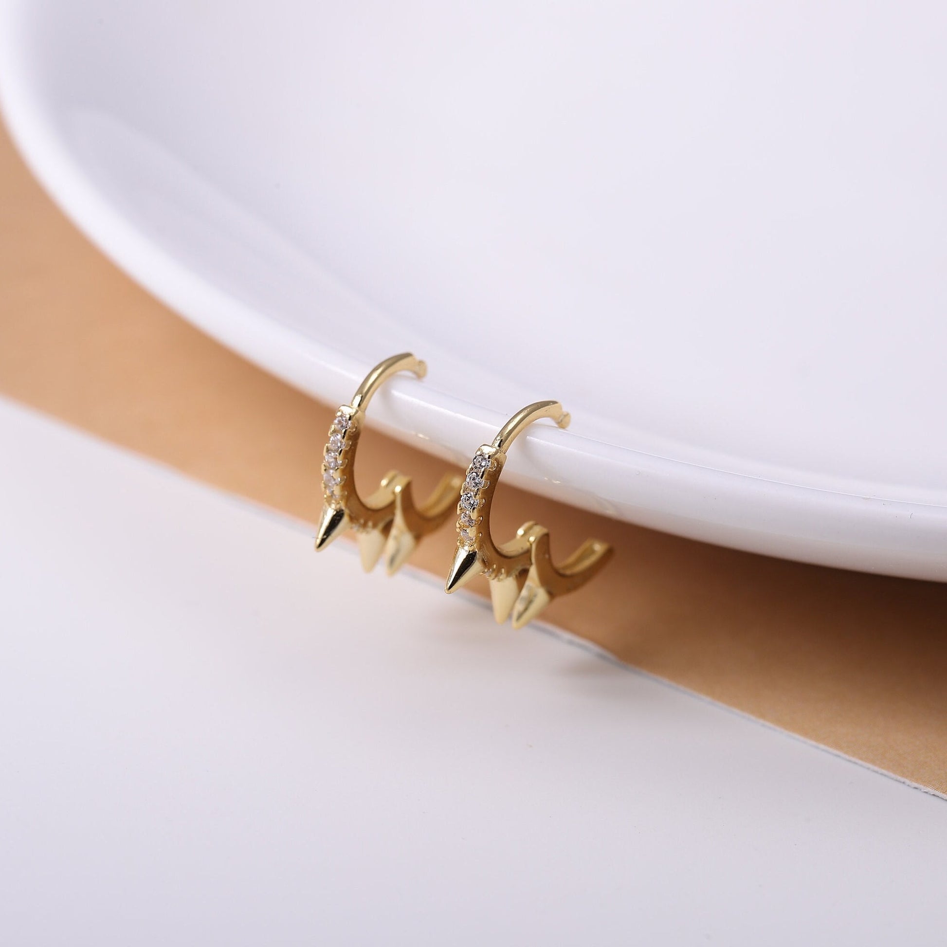 Sterling Silver Spike Hoop Earrings - Available in Gold or Silver
