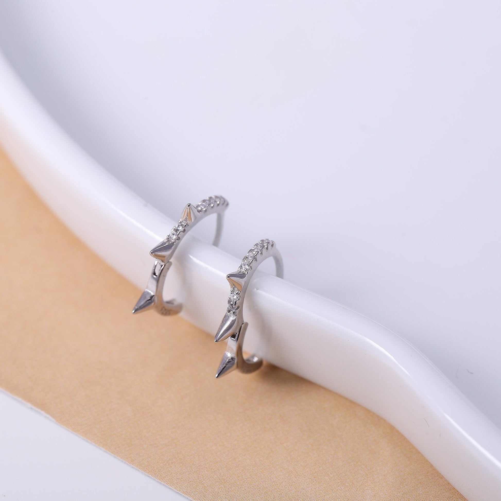 Sterling Silver Spike Hoop Earrings - Available in Gold or Silver