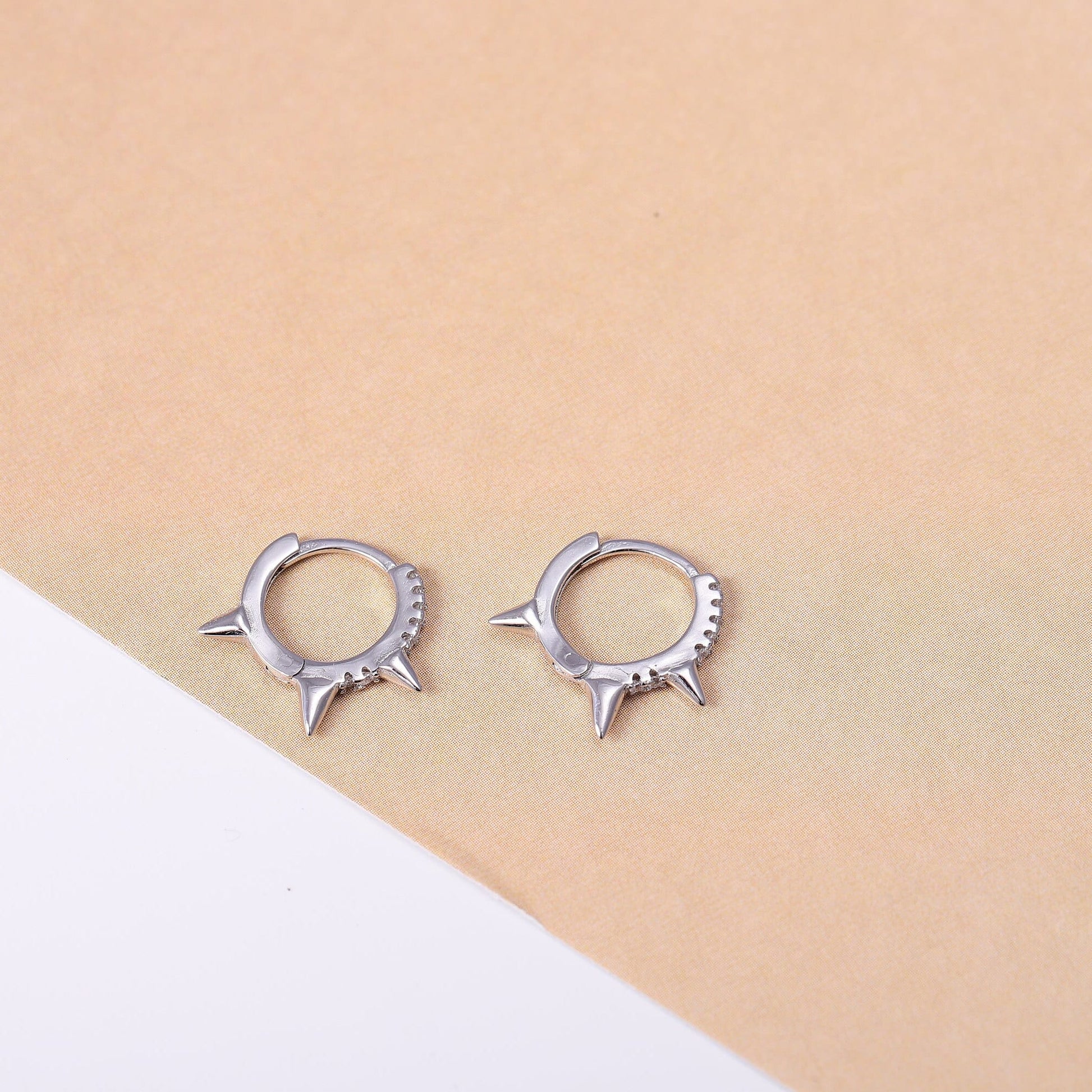 Sterling Silver Spike Hoop Earrings - Available in Gold or Silver