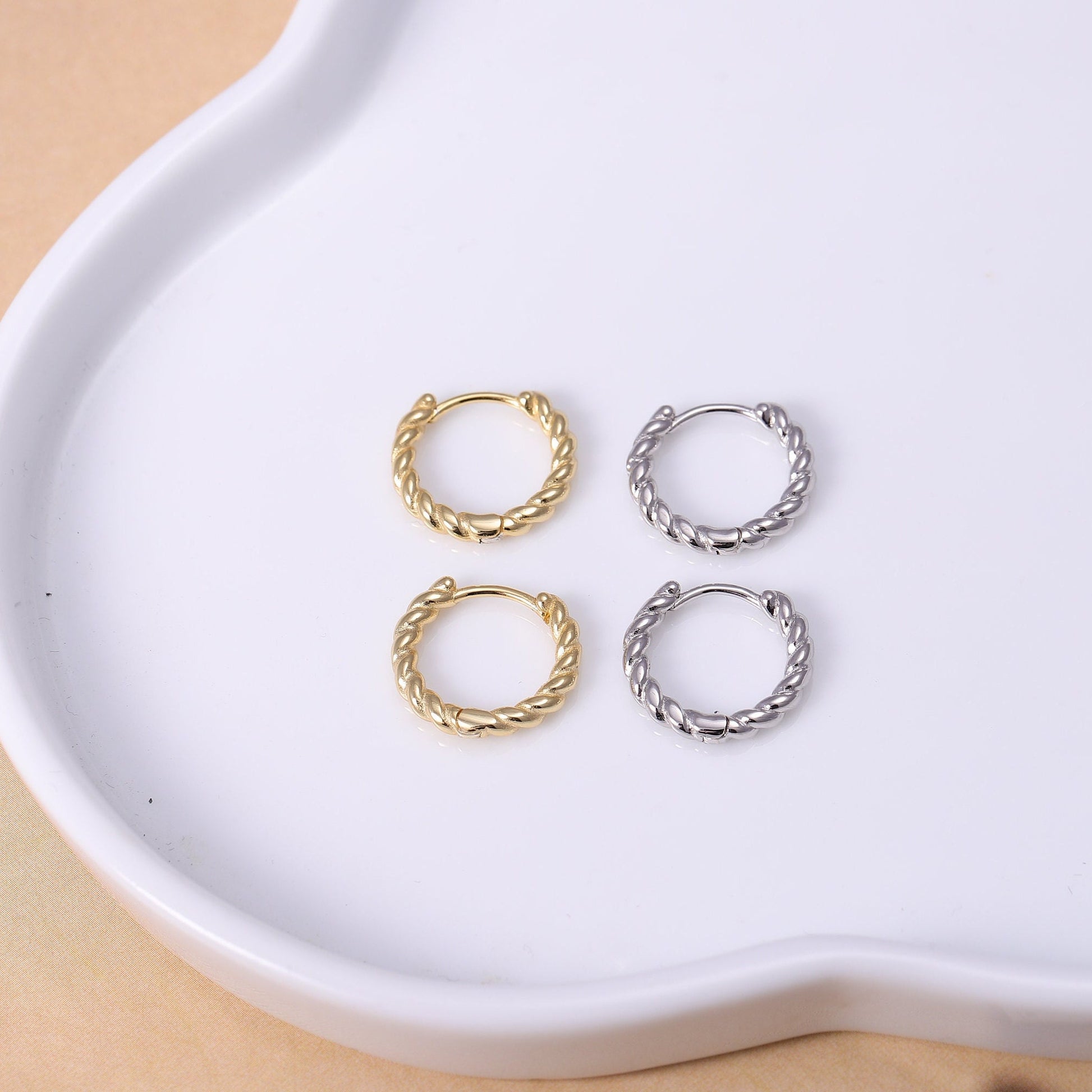 Sterling Silver Woven Hoop Earrings in Gold or Silver, Silver 2 Piece Huggie Hoop Earrings, Statement Jewellery